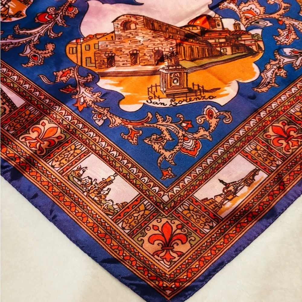 Scarf of Florence, Italy with Vibrant Blue and Orange Hues NWOT - Picture 4 of 12
